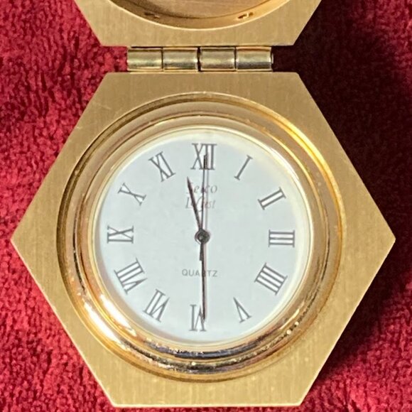 Hartford Insurance Gold Desk Clock Hinged Financial Selco Made in Japan and USA - Picture 3 of 13